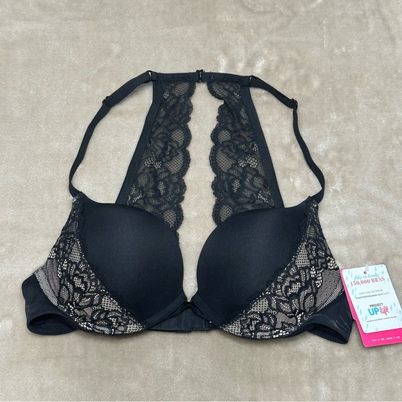 Essential Bodywear Piper Ultimate Push Up Plunge Bra #8518 Black Beige 36A - Picture 1 of 10